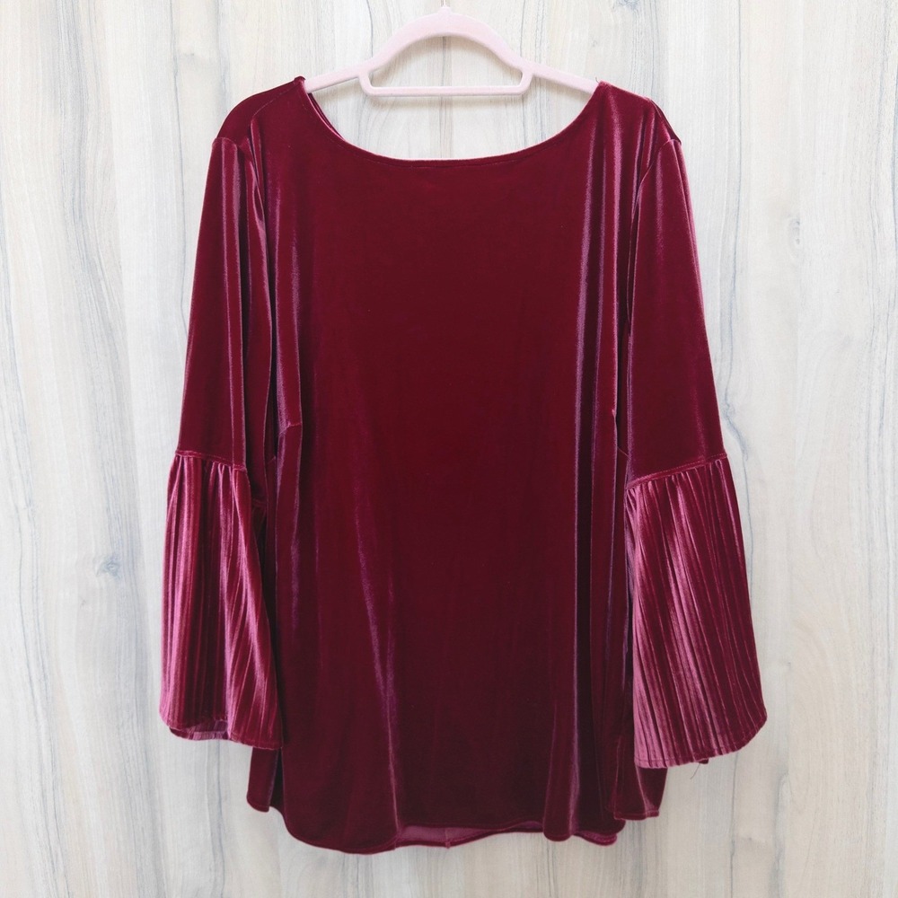Womens Velvet Top Size 2X Dark Pink Bell Sleeve Boho Glam Romantic Party Luxe‎